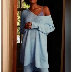 Intimately Free People Cozy Pullover Dress V-Neck Light Blue XS SMALL Knit